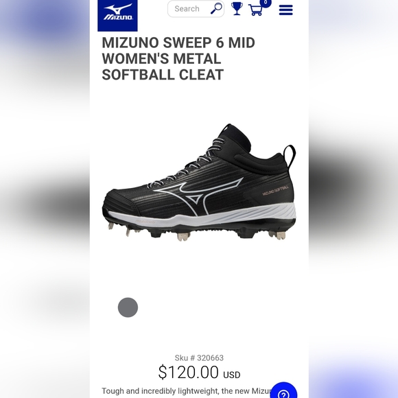 MIZUNO SWEEP 6 MID WOMEN'S METAL SOFTBALL CLEAT Tough and incredibly lightweight - Picture 1 of 16